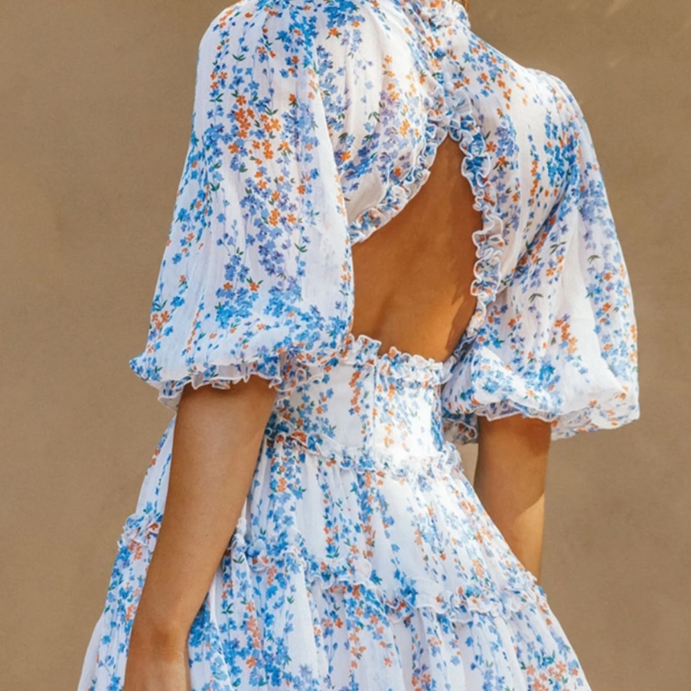 DOKOTOO Mini Dress Floral Deep V-Neck Ruffle Long Sleeve Open Back size XL - Picture 3 of 11